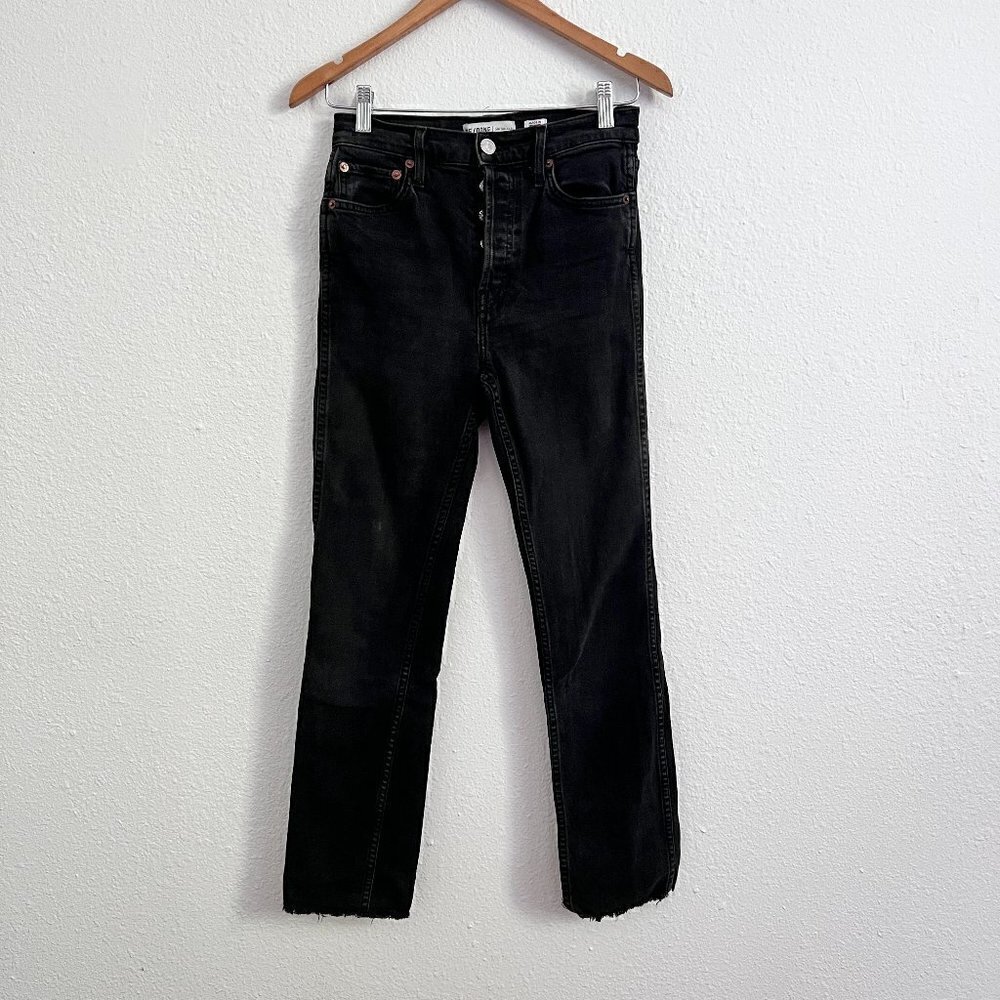 Redone Double Needle Ankle Crop Buttonfly Denim Jeans In Black 85 26